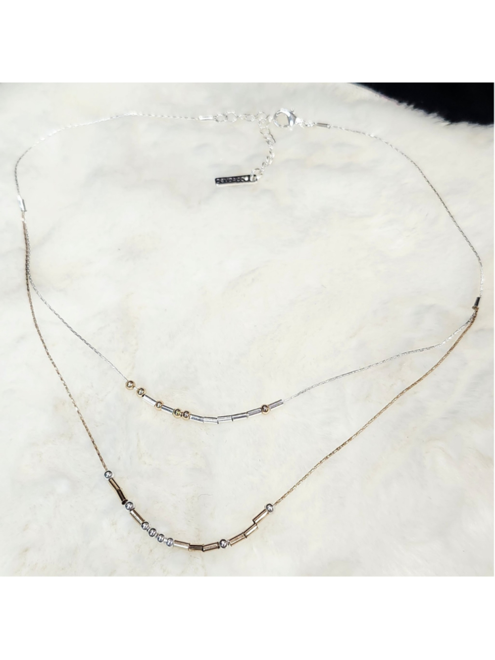 Vintage Demdaco Morse Code Necklace 2 Strand Bead Bar 2 Tone